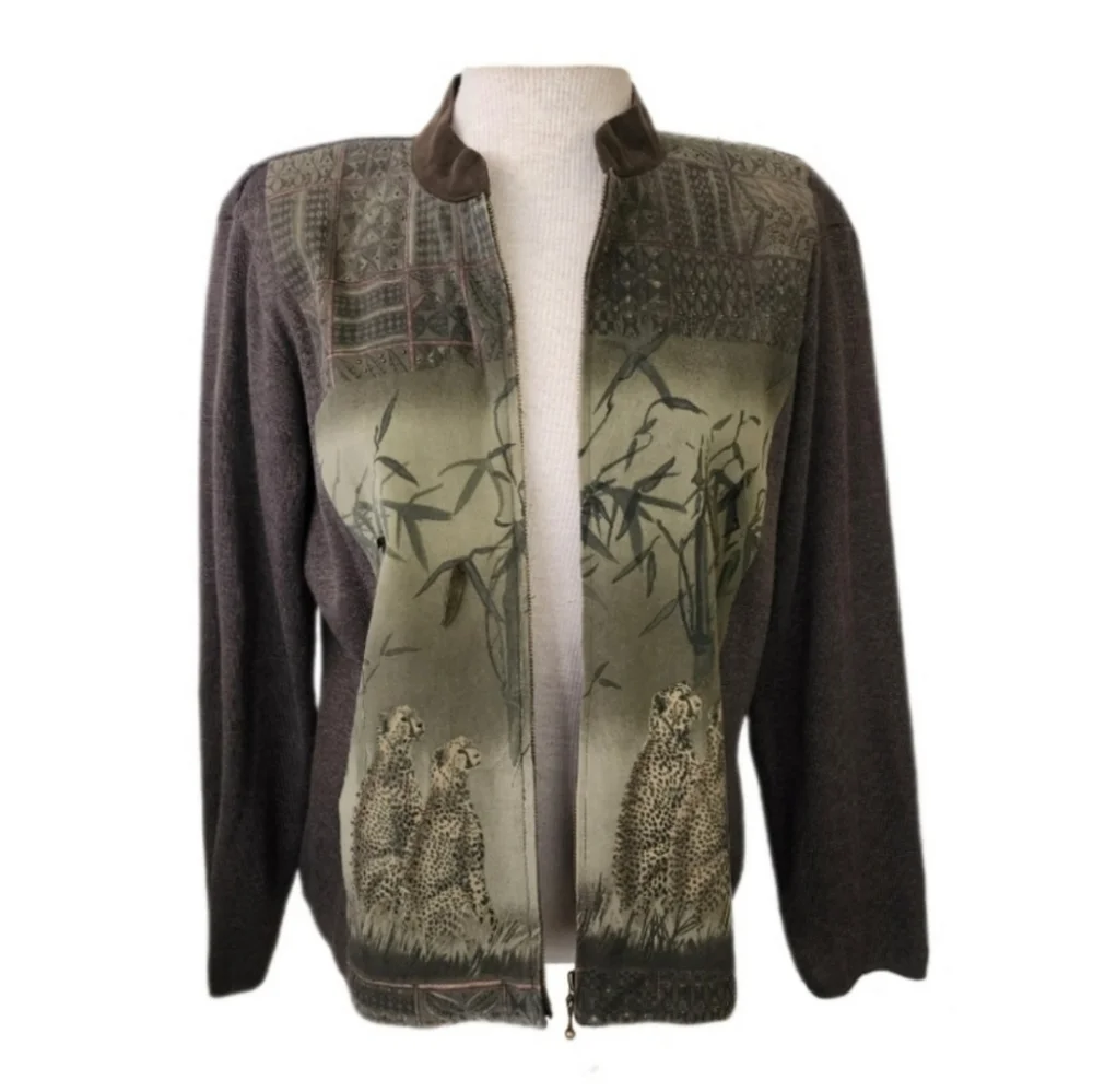 American Vintage Cheetah Print Knit Jacket Green Size L